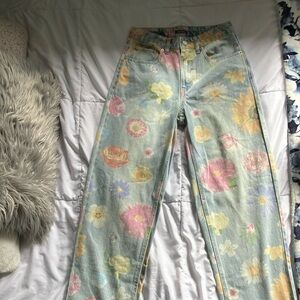 TARGET NWOT baggy straight leg high rise flower jeans